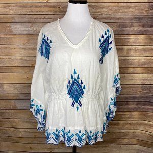Raga Embroidered Batwing Blouse White Turquoise